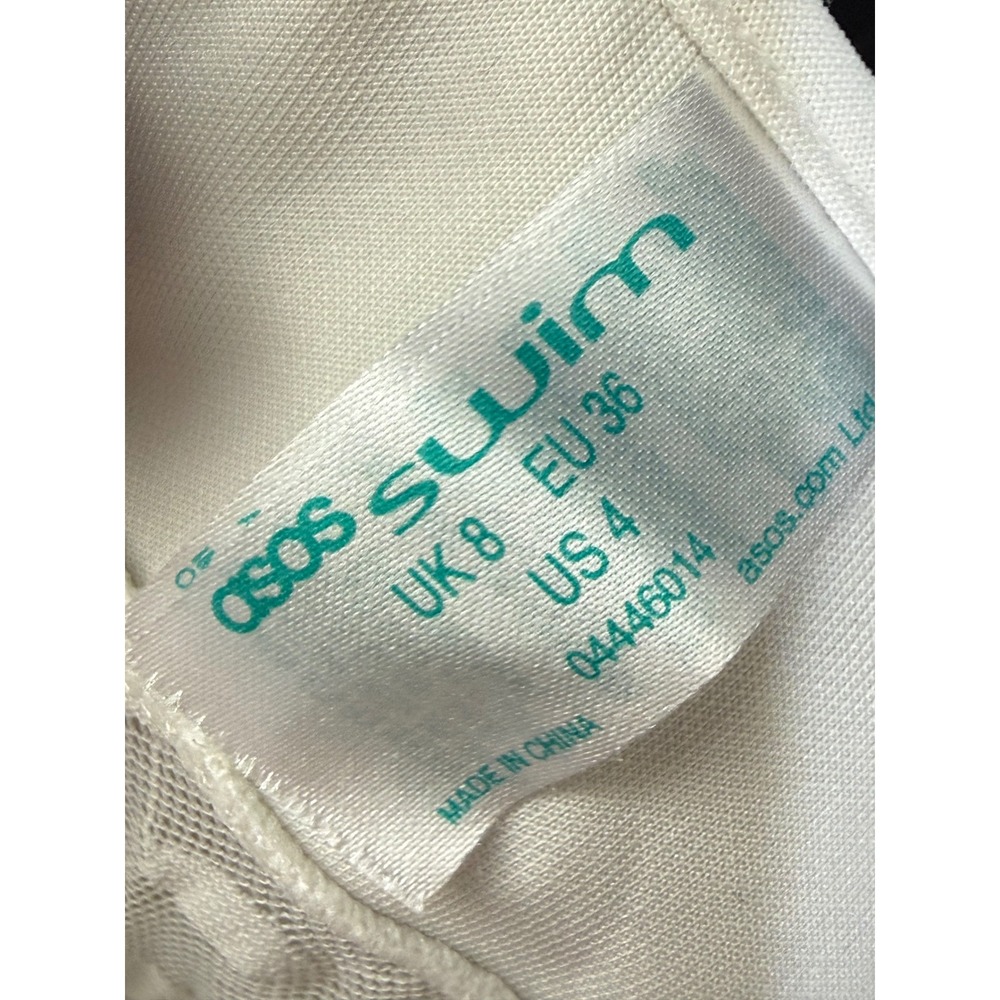 ASOS Swim Womens White Ruffle Mesh Polka Dot One Piece Swimsuit Size US 4